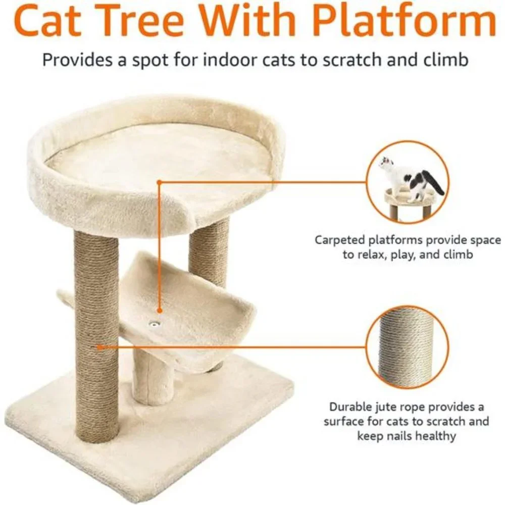 Cat Tree With Scratching Post - 18 x 14 x 22 Inches, Beige